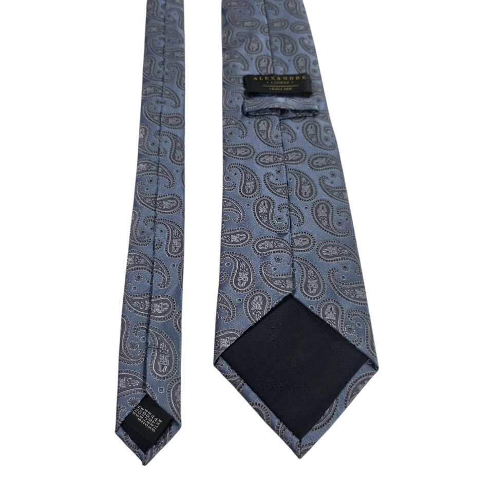 Alexandre London Savile Row Mens Luxury Necktie Blue Paisley Silk Preppy Work - Image 4 of 4