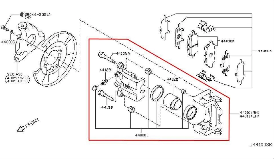 Pinza de disco de freno trasera derecha e izquierda Infiniti QX50 2014-2017 44001-1BN0A Foto 2 de 4