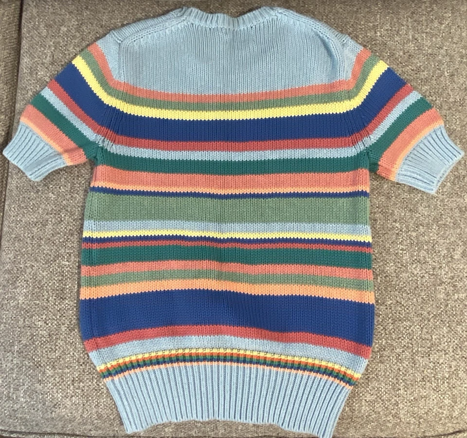 Polo Ralph Lauren Sweater Girls Medium 10 12 Blue Rainbow Striped Short Sleeves - Image 2 of 2