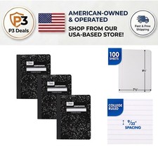 Pack of 3 Stylish College Ruled Notebooks - 100 Pages Each, Durable Black Marble