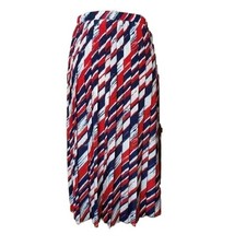 Vintage Accordion Pleated Skirt Nautical Stripe Preppy Coastal Grandma Midi