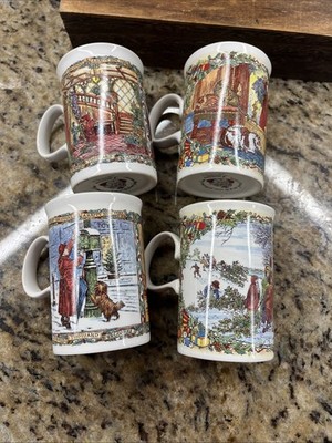 Set Of 4 Dunoon CHRISTMAS CHEER Stoneware Mugs Made in Scotland
