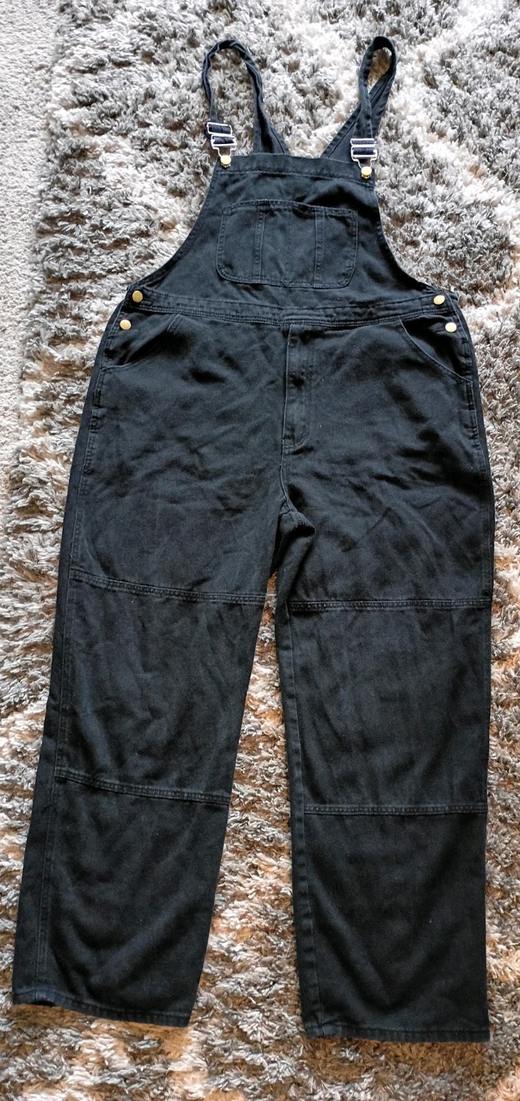Black Denim Overalls Stretch Bib Straight Leg Sz XL 90's Boho Unbranded