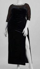 Alex Evenings Women's Black Velvet Lined Illusion-Yoke Gown Dress Plus Size 16W