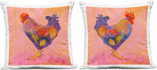 Warm Hued Rooster Outdoor Pillows by - Set of 2