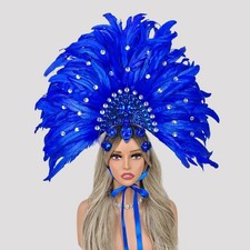 Brazilian Carnival Headdress Feather Rhinestone Parade Handmade Pageant Queen