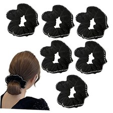 6 PCS Black Velvet Sparkly Diamante Hair Scrunchie,Diamante Hair Scrunchie for