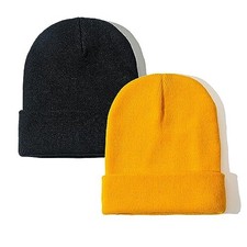 PFFY Unisex Beanie Hats for Men Women One Size Black ginger 2 Packs-Classic