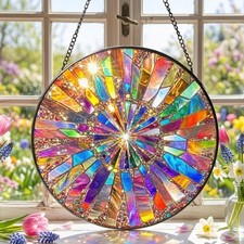 Rainbow Spiral Stained Glass Suncatcher: Rainbow Window Hanging