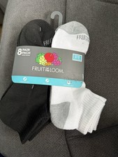Fruit of the Loom Men's White and Black Socks - 8 Pair Pack, Shoe size 6-12