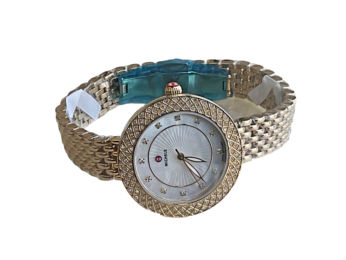 New Michele Camile 18k Gold Plt Diamond MOP Special Edition 