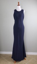 CALVIN KLEIN 189 Solid Navy Blue Crepe Open Back Maxi Evening Dress Size 8