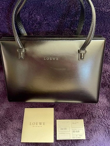 Vintage LOEWE Leather Small Tote Shoulder Handbag Black