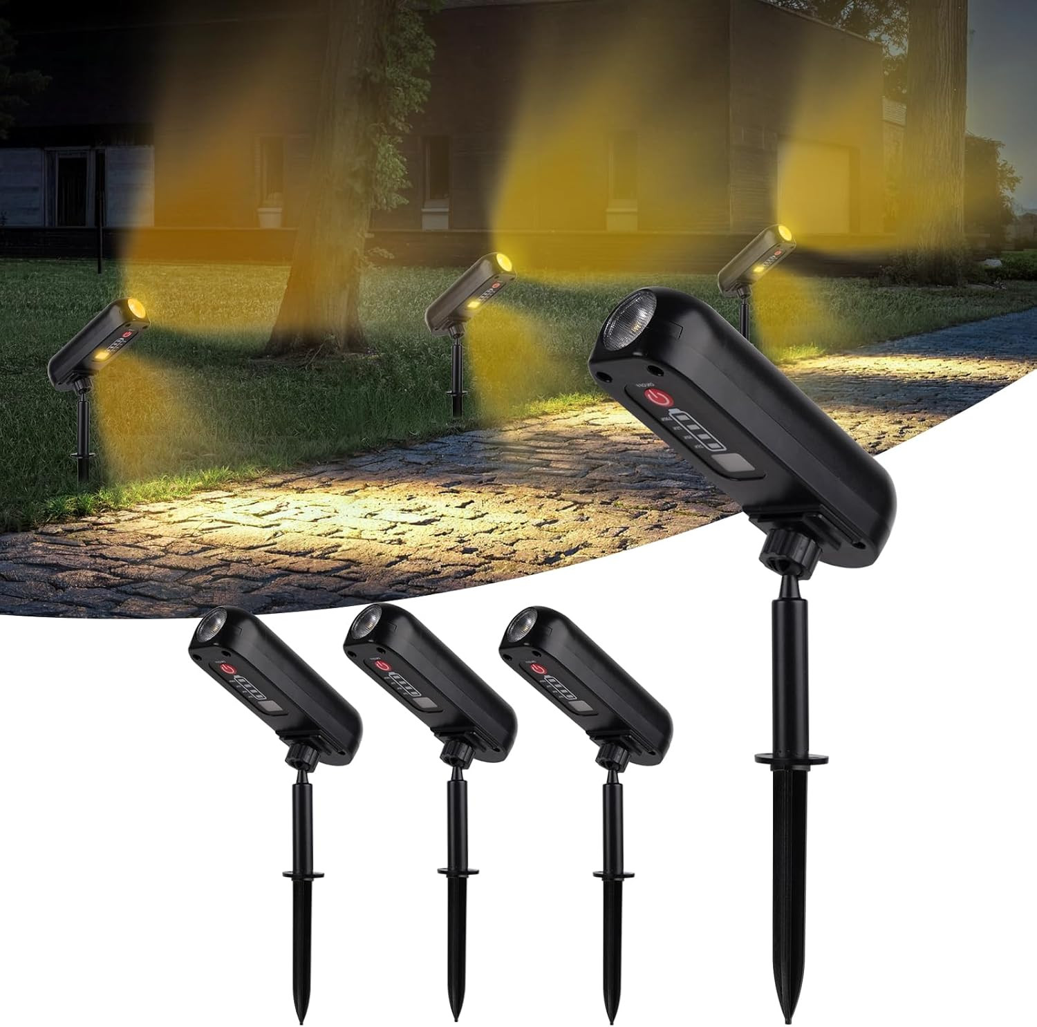 Set 4 Faretti Solari LED 3000K da Esterno Regolabili IP65 Impermeabili