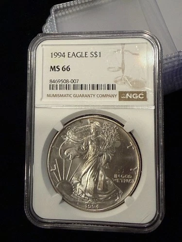 1994 $1 American Silver Eagle NGC MS66 Brown Label .999 Fine Silver Coin
