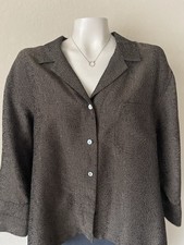 Chicos Womens Jacket Blazer 3/4 Sleeve Size 3 Rayon Blend Brown Gold Swirl