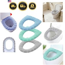 Bathroom Soft Thicker Warmer Stretchable Washable Cloth Toilet Seat Cover Pad...