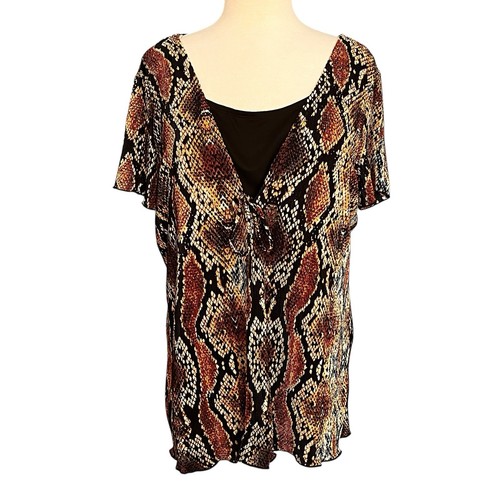Notations Bluse Gr. 3X Schlangenleder Print Stretch schwarz braun hellbraun Crinkle 2-Fer - Bild 11 von 12