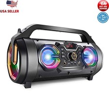Portable Bluetooth Speaker 30W Boombox Subwoofer FM RGB Lights, EQ, Stereo Sound