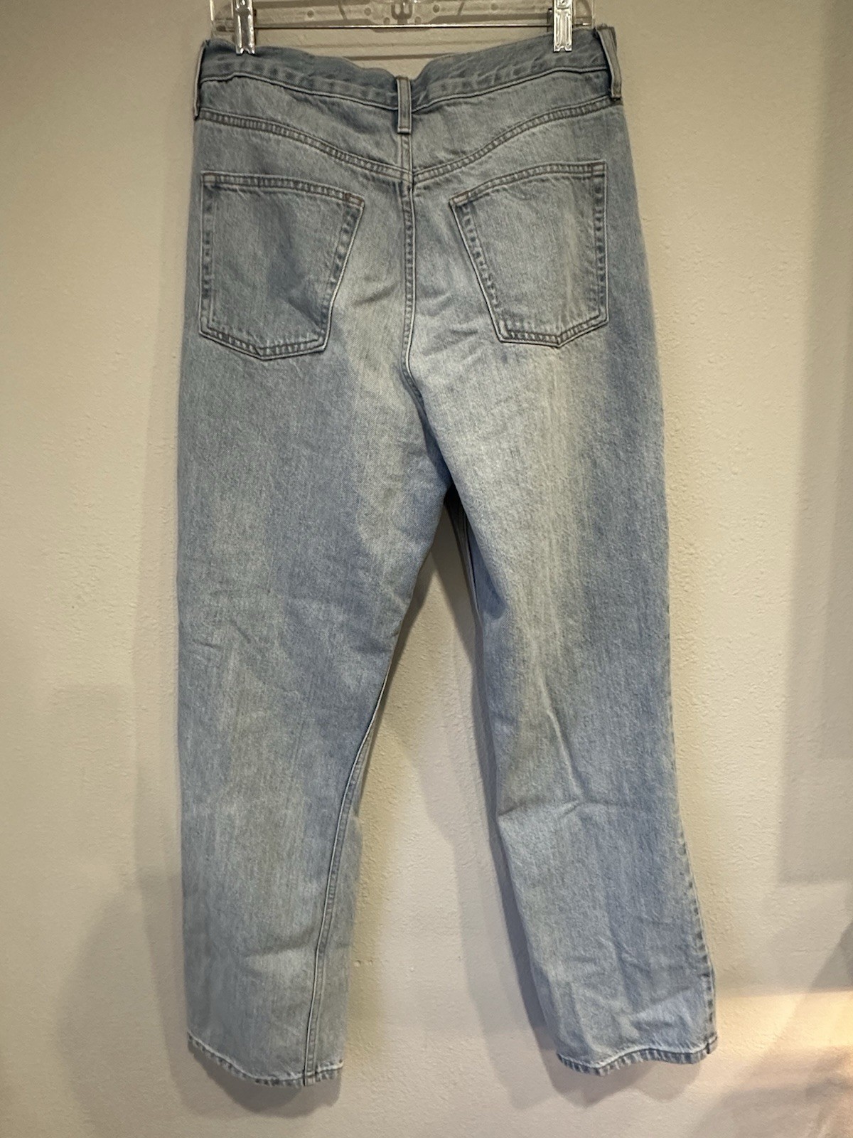 Topshop Denim Straight Distressed Size 34x30 Button Fly No Stretch Light Wash image 5
