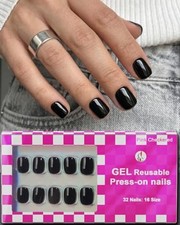 16 Sizes Extra Short Press On Square Nails, 32 Pcs Salon Quality Piano Black