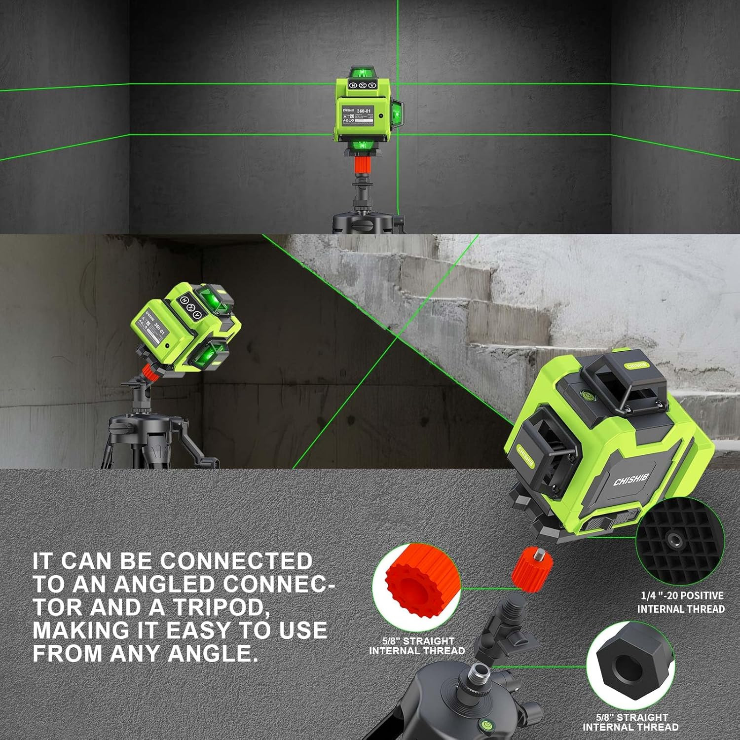 Laser Level 4D Self-Leveling Cross Line Laser Level, Rotary Base and Accessories
