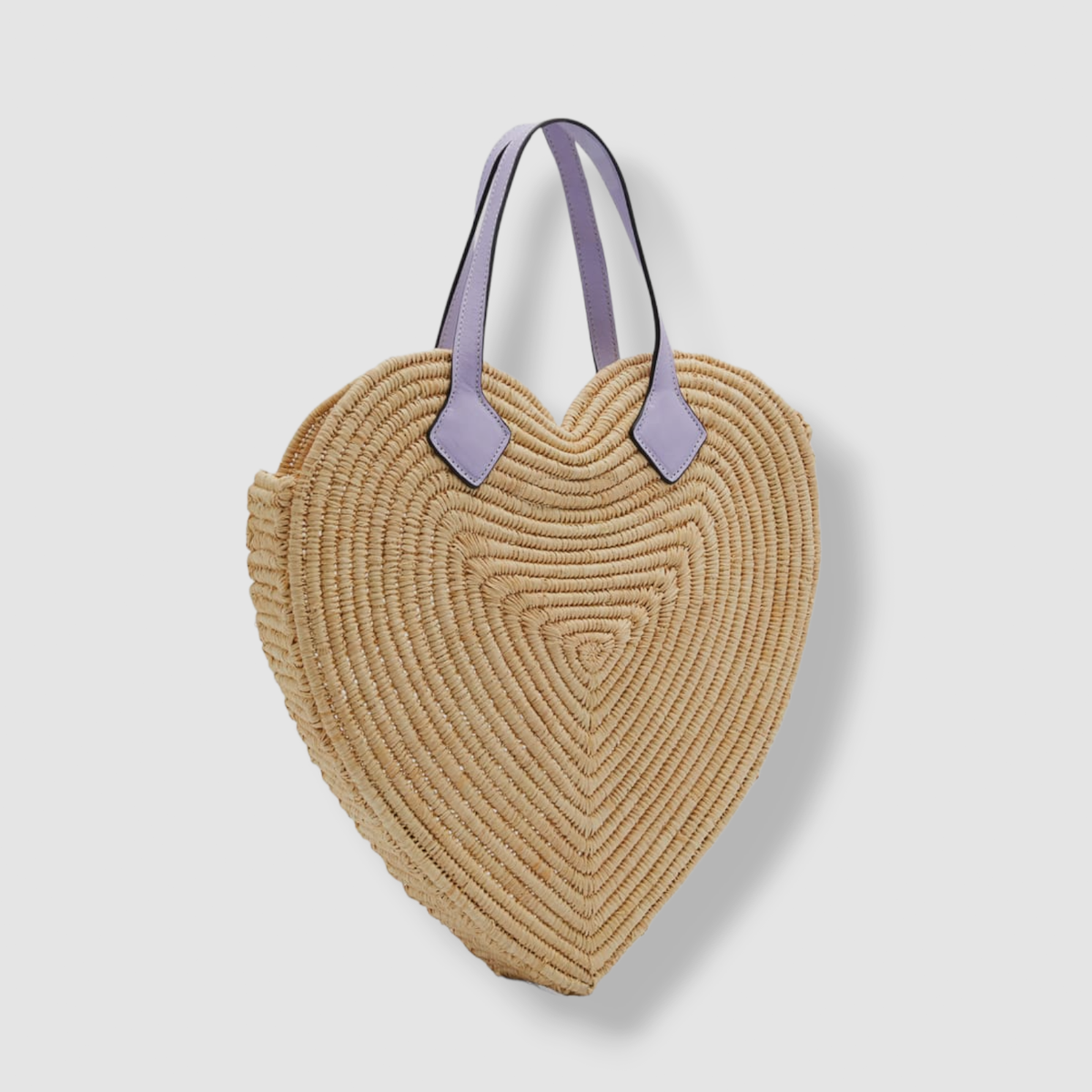 $256 Poolside Women's Beige The Big Heart Raffia Leather Large Shoulder  Tote Bag