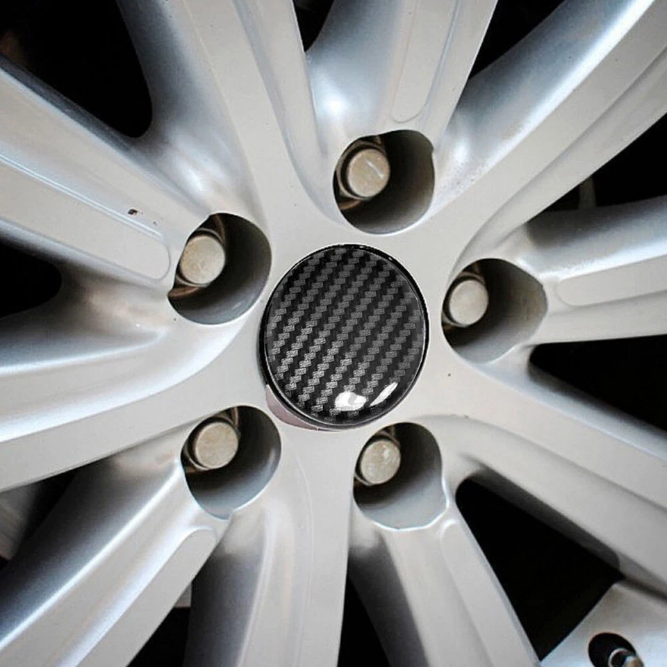 4Pcs Carbon Fibre 56mm Car Wheel Center Cap Stickers Emblem Decal Accessories - Image 4 of 4
