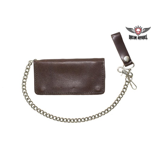 Cartera de cuero para motocicleta de alta resistencia de grano completo marrón con cadena  - Imagen 1 de 2