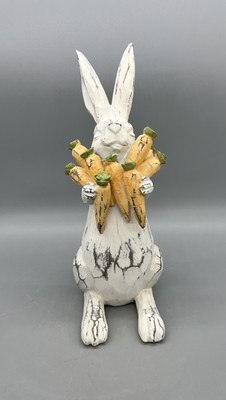 Resin Carved Hand Painted Bunny With Carrots 