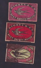 3 Antique Match Tag China Japan BN173635 Swallow