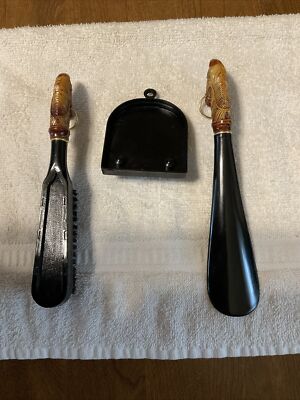 Vintage Horse Head Brush and Shoe Horn Set with Wall Plaque