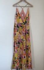 Hutch Dress Womens XL Pink Tropical Print Maxi Wrap Resort Watermelon Pineapple