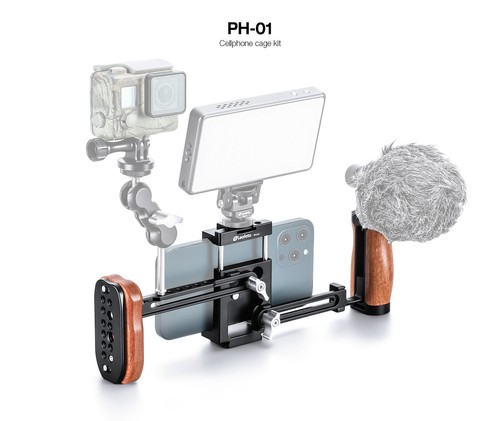 【Leofoto USA】Leofoto PH-01 Cellphone Cage w Wood Handles,Phone Clamp,Rail /Arca - Picture 2 of 8