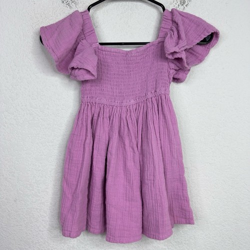 Shade Critters Dress Girls S/6 Purple Ruffled Short Sleeve Smocked Gauzy Boho - Picture 2 of 5