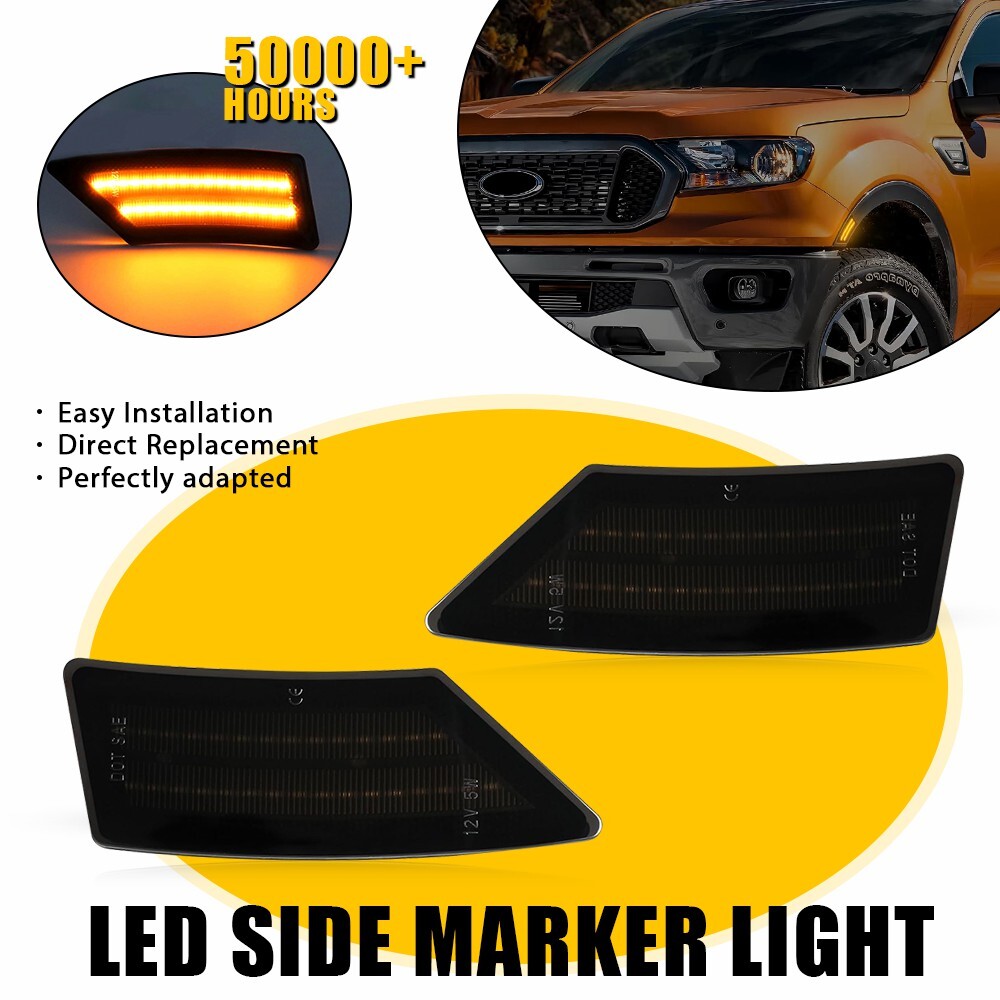 Smoked Amber LED Front Fender Side Marker Lights for 2019-2022 Ford Ranger