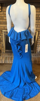 Jovani Peacock Blue Dress Open Back Ruffle Detail NWT $500 Style 21899 Size 00