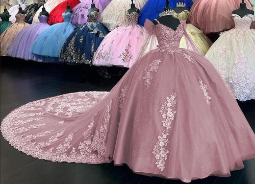 Prinzessin 3D Blumen Quinceanera schulterfreie Partykleider süß 16 Ballkleider - Bild 25 von 33