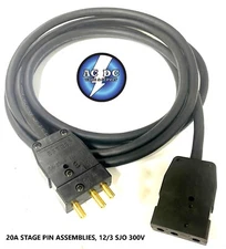 12/3 12 AWG 3 Conductor SJO 20A 125V Stage Pin Bates Cable (you choose length)
