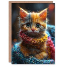 Birthday Card Adorable Kitten Wool Scarf Baby Cat Pet For Girl Boy Kids