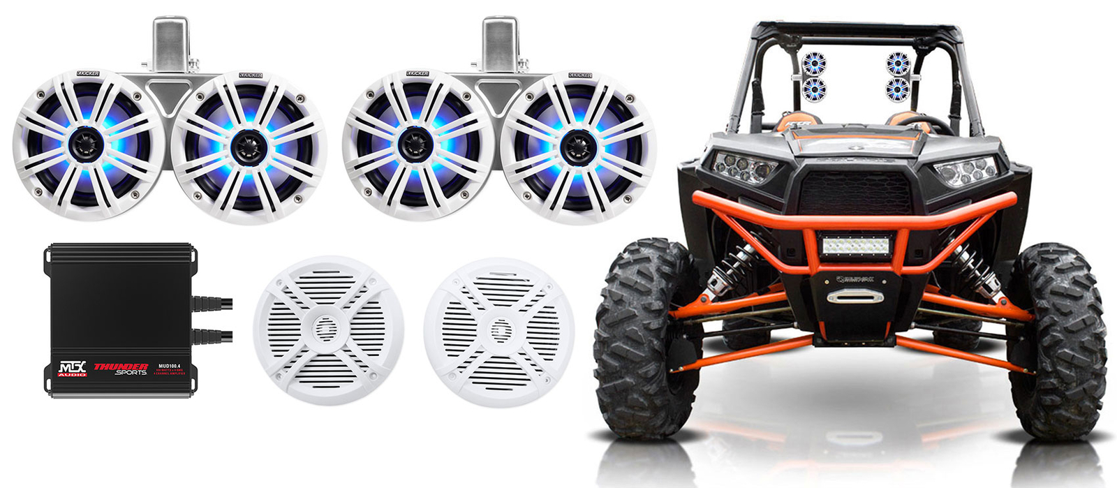 2 KICKER 45KMTDC65W Dual 65 LED Tower2 Marine SpeakersAmp For RZRATVUTV 132590₽