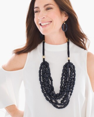 CHICO'S Nia Chunky Multi-Strand Necklace Navy Blue NWT Orig