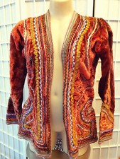 RARE VINTAGE HIPPIE BOHO RED HANDMADE VELVET EMBROIDERED JACKET SIZE 10-12
