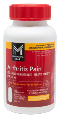 Member Mark Arthritis Pain Acetaminophen 650mg, Lot of 200, 400 or 800 Caplets