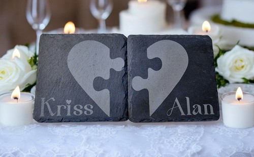 Personalised Jigsaw Heart Slate Coasters, Wedding Gifts, Valentines gift, xmas - Picture 2 of 7