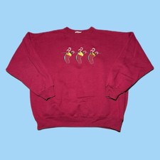 VTG 90s Unbranded Christmas Stocking Embroidered Crewneck Ugly Sweatshirt Size M