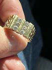 Mens Nugget Ring W/ Brilliant Diamonds 14kt Solid Yellow Gold Vintage Handmade