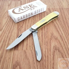 Case XX Trapper Pocket Knife Carbon Steel Blades Yellow Smooth Synthetic Handle