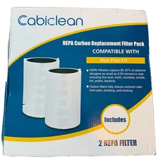 Cabiclean Hepa Carbon Replacement Filter Pack For Blueair Blue Pure 411 2pk NEW!