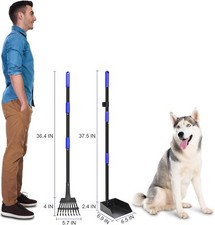 37.5" Pooper Scooper, Dog Pooper Scooper Long Handle Stainless Metal Tray & rake